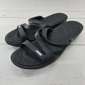 Crocs Patricia Womens Size 11 Black Wedge Sandal Strappy‎ Slip On Slides